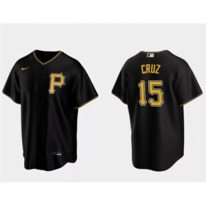 6863bca6d2215_1 Men's Pittsburgh Pirates #15 Oneil Cruz Black Cool Base Stitched Baseball Jersey