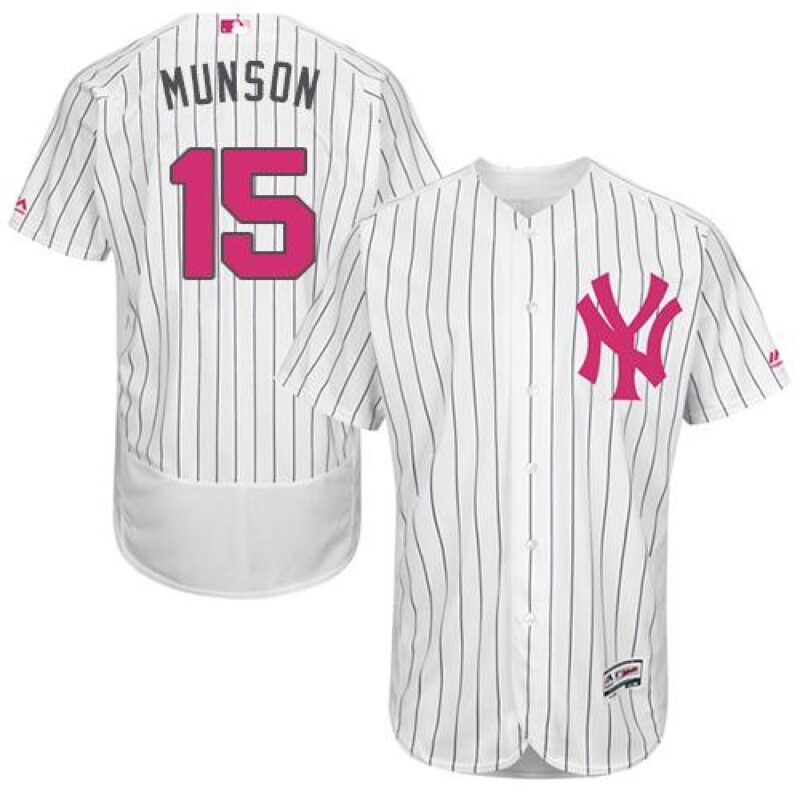 6863bcdab82e9_1 Yankees #15 Thurman Munson White Strip Flexbase Authentic Collection 2016 Mother's Day Stitched MLB Jersey