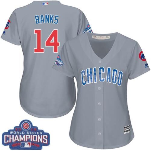 6863bcf08249f_1 Cubs #14 Ernie Banks Grey Road 2016 World Series Champions Women's Stitched MLB Jersey