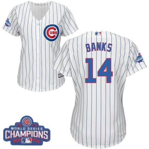 6863bcf376d6a_1 Cubs #14 Ernie Banks White(Blue Strip) Home 2016 World Series Champions Women's Stitched MLB Jersey