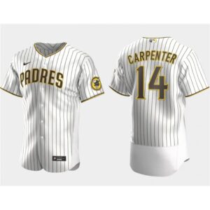 6863bd8398b03_1 Men's San Diego Padres #14 Matt Carpenter White Flex Base Stitched Baseball Jersey