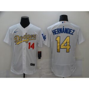 6863bdac16916_1 Men's Los Angeles Dodgers #14 Kike Hernandez 2021 White Gold Sttiched Jersey