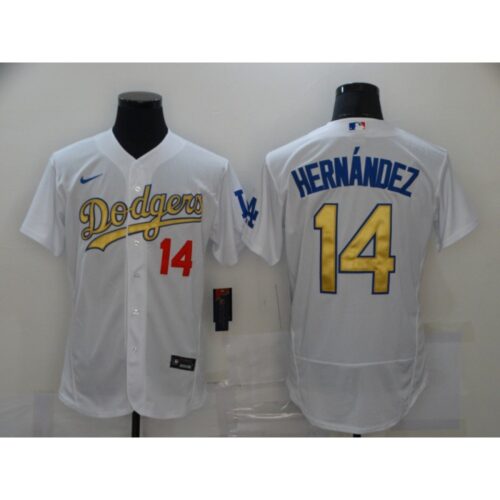 6863bdac16916_1 Men's Los Angeles Dodgers #14 Kike Hernandez 2021 White Gold Sttiched Jersey