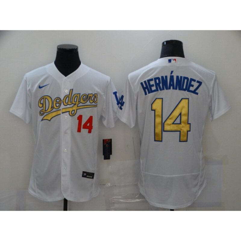 6863bdac16916_1 Men's Los Angeles Dodgers #14 Kike Hernandez 2021 White Gold Sttiched Jersey