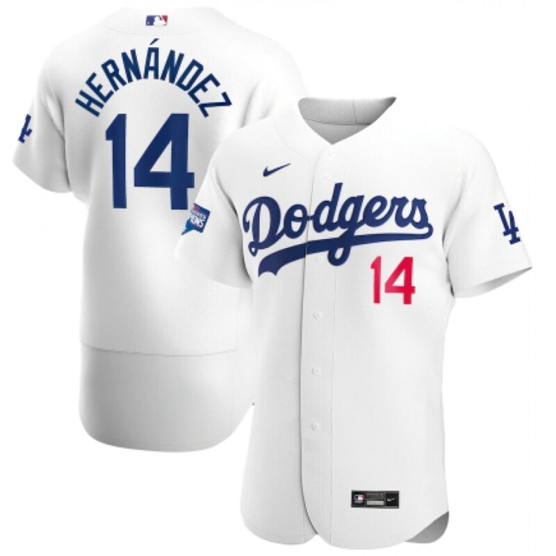 6863bdb6a3b25_1 Men's Los Angeles Dodgers #14 Kike Hernandez White White 2020 World Series Champions Home Patch Sttiched Jersey