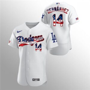 6863bdc13fd23_1 Men's Los Angeles Dodgers #14 Enrique Hernandez White 2020 Stars & Stripes Flex Base Stitched Jersey