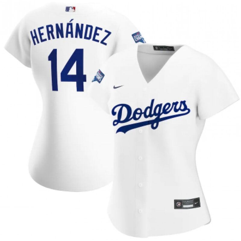 6863bde3c8005_1 Women's Los Angeles Dodgers #14 Kike Hernandez White 2020 World Series Champions Home Patch MLB Stitched Jersey(Run Small)