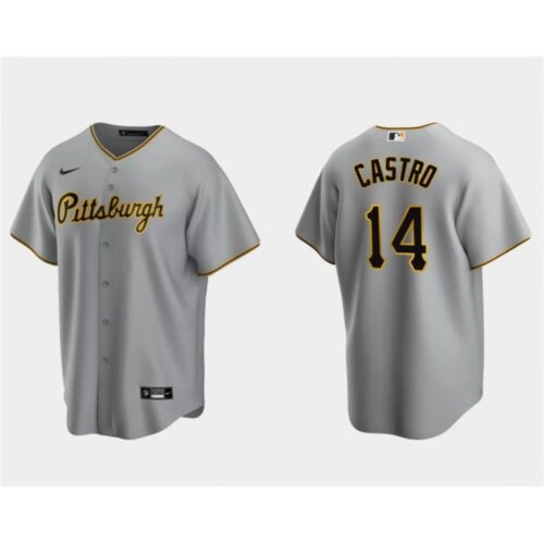 6863bdfb0dc5b_1 Men's Pittsburgh Pirates #14 Rodolfo Castro Grey Cool Base Stitched Baseball Jersey