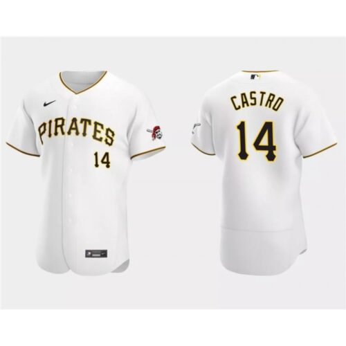 6863bdfe932f6_1 Men's Pittsburgh Pirates #14 Rodolfo Castro White Flex Base Stitched Baseball Jersey
