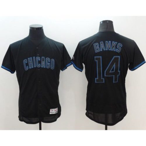 6863be2bd769b_1 Cubs #14 Ernie Banks Black Fashion Flexbase Authentic Collection Stitched MLB Jersey
