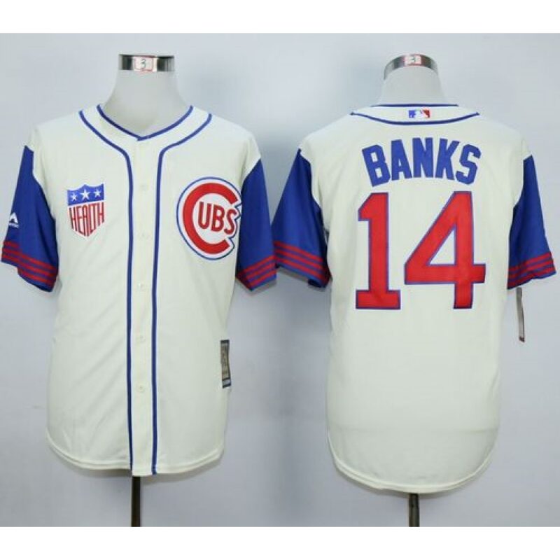 6863be5600889_1 Cubs #14 Ernie Banks Cream/Blue 1942 Turn Back The Clock Stitched MLB Jersey