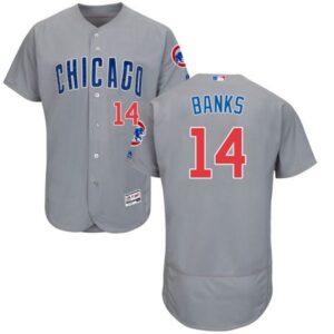 6863be6ddd0cf_1 Cubs #14 Ernie Banks Grey Flexbase Authentic Collection Road Stitched MLB Jersey