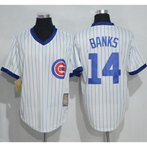 6863be750a682_1 Cubs #14 Ernie Banks White Strip Home Cooperstown Stitched MLB Jersey