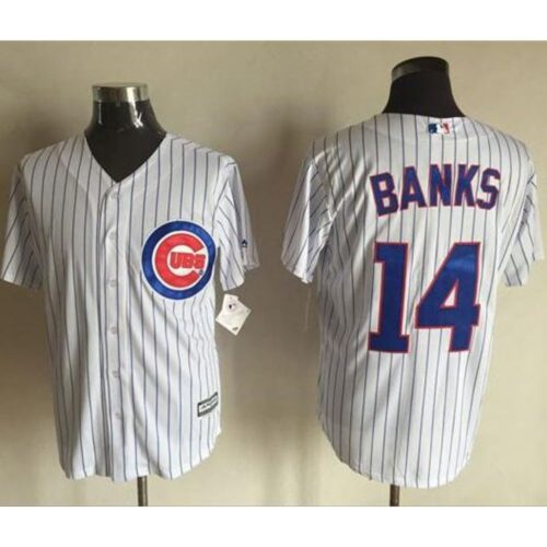 6863be78aa7da_1 Cubs #14 Ernie Banks White Strip New Cool Base Stitched MLB Jersey