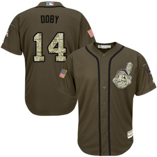 6863bea42c4ad_1 indians #14 Larry Doby Green Salute to Service Stitched MLB Jersey