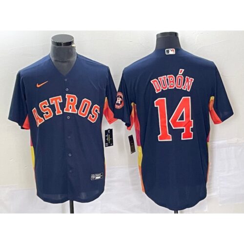 6863bebdc833b_1 Men's Houston Astros #14 Mauricio Dubon Navy Cool Base Stitched Baseball Jersey