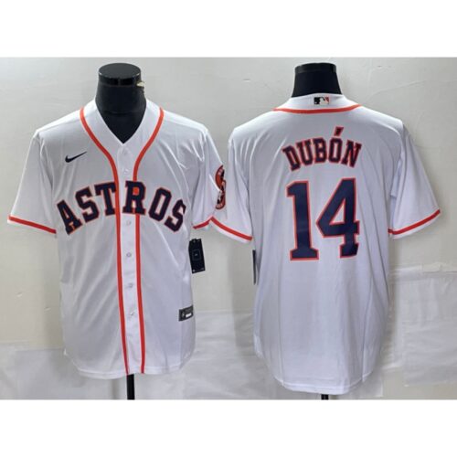 6863bec9adc93_1 Men's Houston Astros #14 Mauricio Dubon White Cool Base Stitched Baseball Jersey