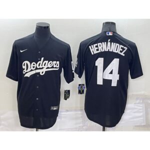 6863bef2daa56_1 Men's Los Angeles Dodgers #14 Kike Hernandez Black Cool Base Stitched Jersey