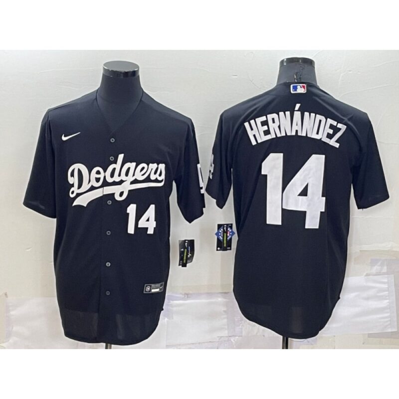6863bef66b012_1 Men's Los Angeles Dodgers #14 Kike Hernandez Black Cool Base Stitched Jersey