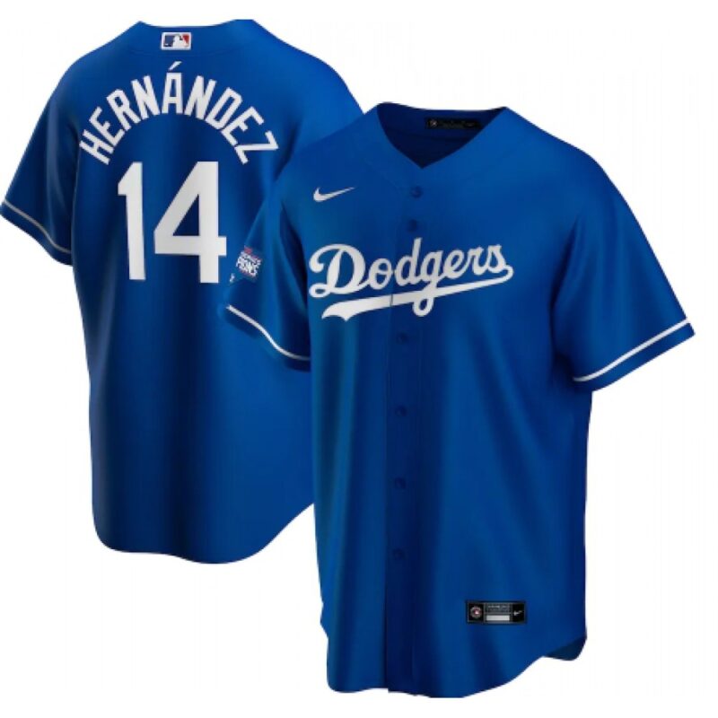 6863bf062e76a_1 Men's Los Angeles Dodgers #14 Kike Hernandez Blue 2020 World Series Champions Home Patch Cool Base Stitched Jersey