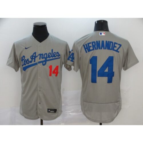 6863bf09cc8e7_1 Men's Los Angeles Dodgers #14 Kike Hernandez Grey Flex Base Stitched MLB Jersey