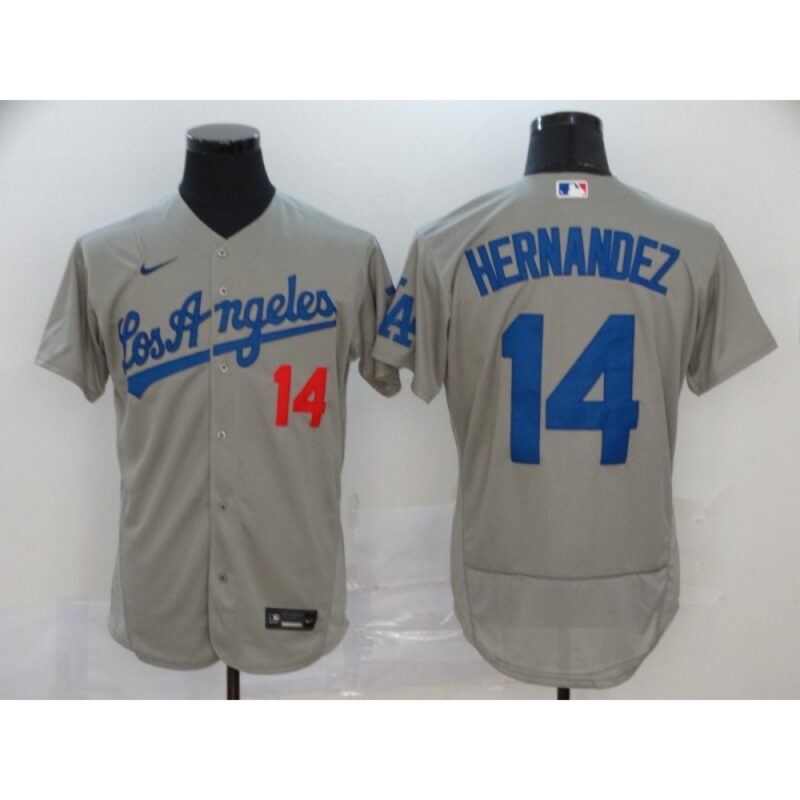 6863bf09cc8e7_1 Men's Los Angeles Dodgers #14 Kike Hernandez Grey Flex Base Stitched MLB Jersey