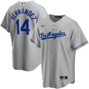 6863bf116fe4d_1 Men's Los Angeles Dodgers #14 Kike Hernandez Grey Cool Base Stitched Jersey