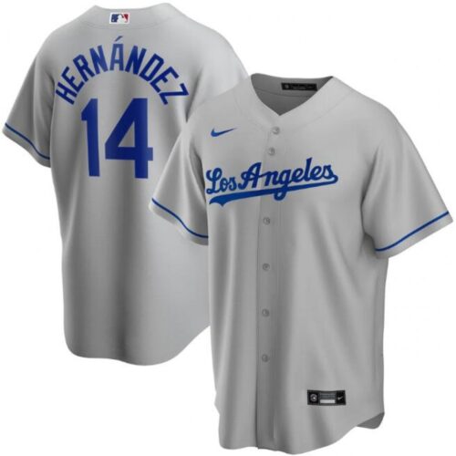 6863bf116fe4d_1 Men's Los Angeles Dodgers #14 Kike Hernandez Grey Cool Base Stitched Jersey