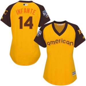 6863bf7bb1512_1 Royals #14 Omar infante Gold 2016 All-Star American League Women's Stitched MLB Jersey