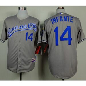 6863bf898f36a_1 Royals #14 Omar infante Grey Cool Base Stitched MLB Jersey
