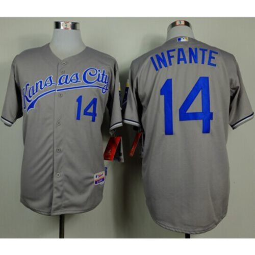6863bf898f36a_1 Royals #14 Omar infante Grey Cool Base Stitched MLB Jersey