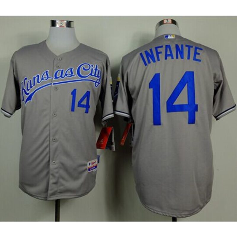 6863bf898f36a_1 Royals #14 Omar infante Grey Cool Base Stitched MLB Jersey