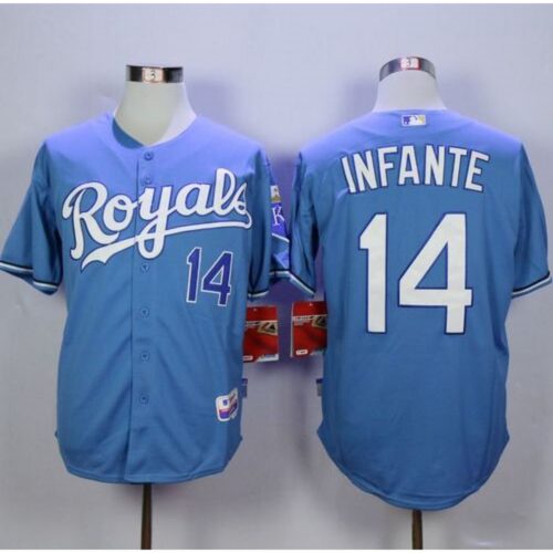 6863bf91252ff_1 Royals #14 Omar infante Light Blue Alternate 1 Cool Base Stitched MLB Jersey