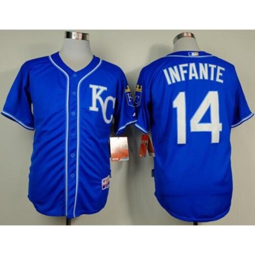 6863bf94b9741_1 Royals #14 Omar infante Light Blue Alternate 2 Cool Base Stitched MLB Jersey
