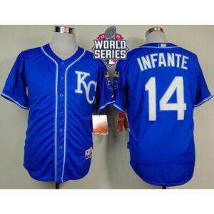6863bf9842f12_1 Royals #14 Omar infante Light Blue Alternate 2 Cool Base W/2015 World Series Patch Stitched MLB Jersey