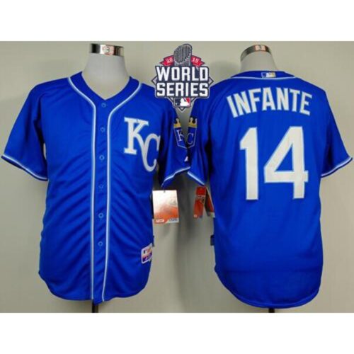 6863bf9842f12_1 Royals #14 Omar infante Light Blue Alternate 2 Cool Base W/2015 World Series Patch Stitched MLB Jersey
