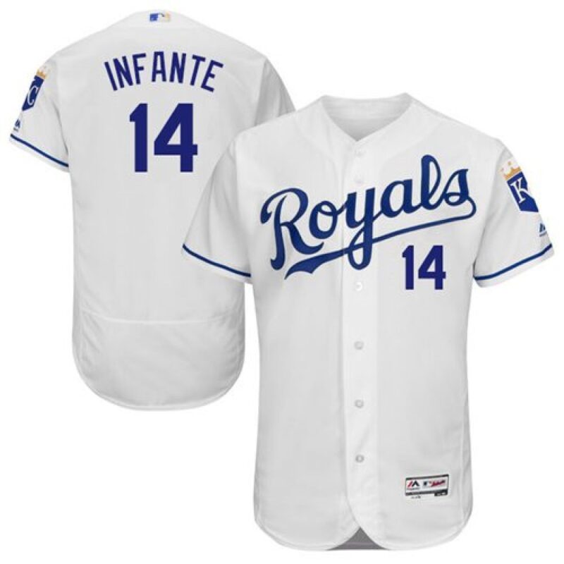 6863bfa82da7d_1 Royals #14 Omar infante White Flexbase Authentic Collection Stitched MLB Jersey