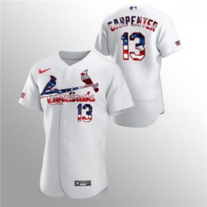 6863c05e23cf2_1 Men's St. Louis Cardinals #13 Matt Carpenter White 2020 Stars & Stripes Flex Base Stitched Jersey