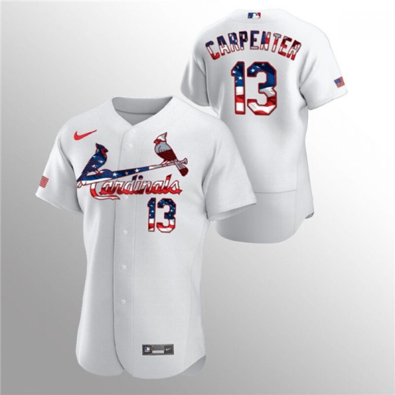 6863c05e23cf2_1 Men's St. Louis Cardinals #13 Matt Carpenter White 2020 Stars & Stripes Flex Base Stitched Jersey
