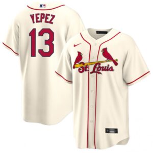 6863c068547fc_1 Men's St. Louis Cardinals #13 Juan Yepez Cream Cool Base Stitched Jersey
