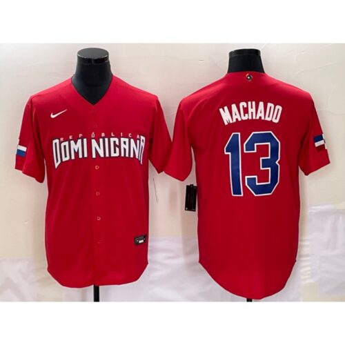 6863c0c771768_1 Men's Dominican Republic Baseball #13 Manny Machado 2023 Red World Baseball Classic Stitched Jersey