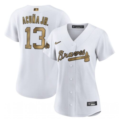 6863c0e55ebb9_1 Women's Atlanta Braves #13 Ronald Acuna Jr. 2022 All-Star White Stitched Baseball Jersey(Run Small)