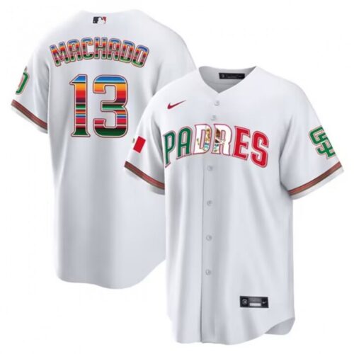 6863c0eb435bd_1 Men's San Diego Padres #13 Manny Machado Mexico White Cool Base Stitched Baseball Jersey