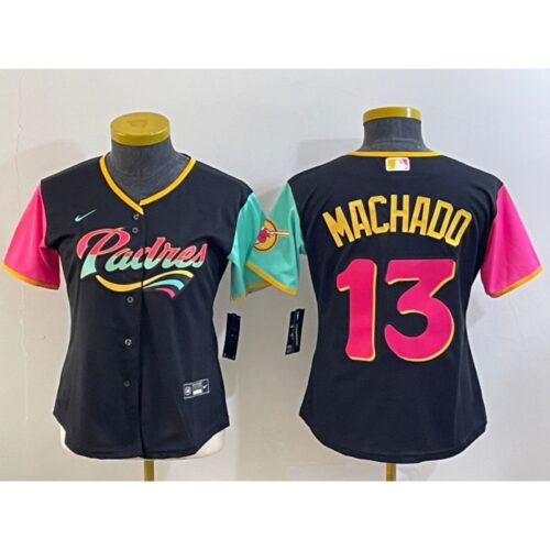 6863c0f6c29da_1 Women's San Diego Padres #13 Manny Machado Black City Connect Stitched Baseball Jersey(Run Small)
