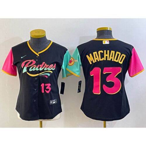 6863c0f9afb51_1 Women's San Diego Padres #13 Manny Machado Black City Connect With Patch Stitched Baseball Jersey(Run Small)