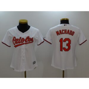 6863c11d9af15_1 Women's Baltimore Orioles #13 Manny Machado White Cool Base Stitched Jersey