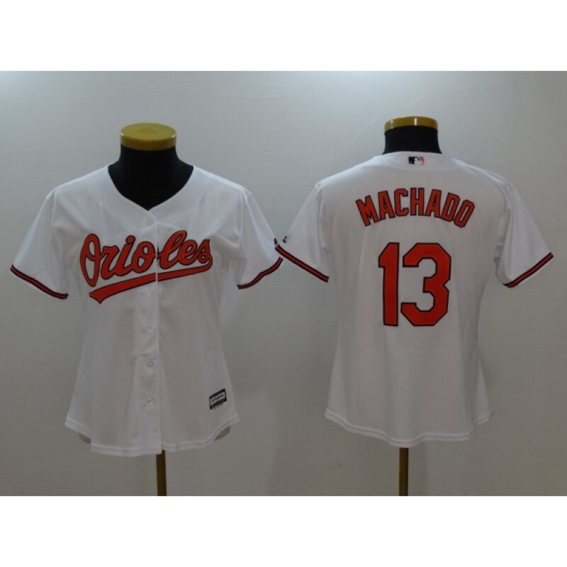 6863c11d9af15_1 Women's Baltimore Orioles #13 Manny Machado White Cool Base Stitched Jersey