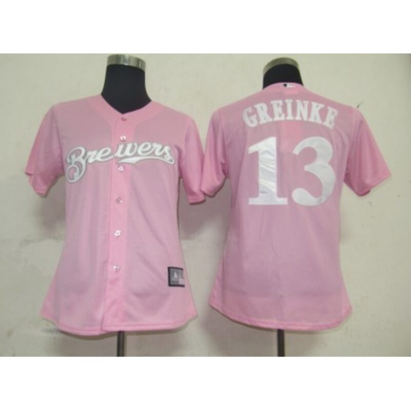6863c13711397_1 Brewers #13 Zack Greinke Pink Lady Fashion Stitched MLB Jersey