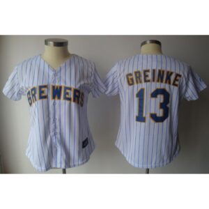 6863c13a7967a_1 Brewers #13 Zack Greinke White With Blue Strip Lady Fashion Stitched MLB Jersey