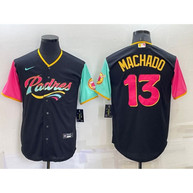 6863c172586d1_1 Men's San Diego Padres #13 Manny Machado 2022 Black City Connect Cool Base Stitched Jersey